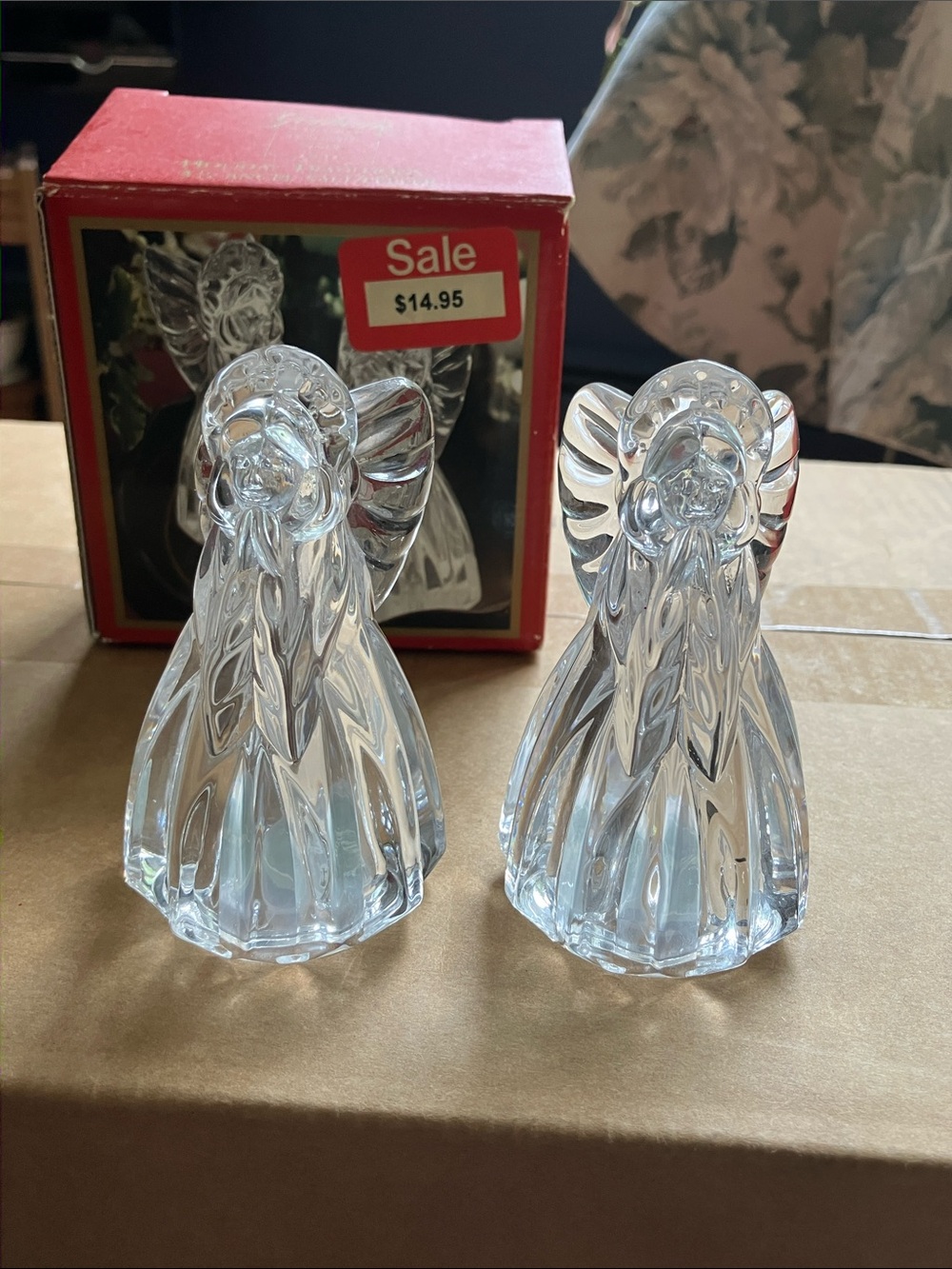 NIB Vintage Gorham Crystal Holiday Angel Salt & Pepper Shakers Set